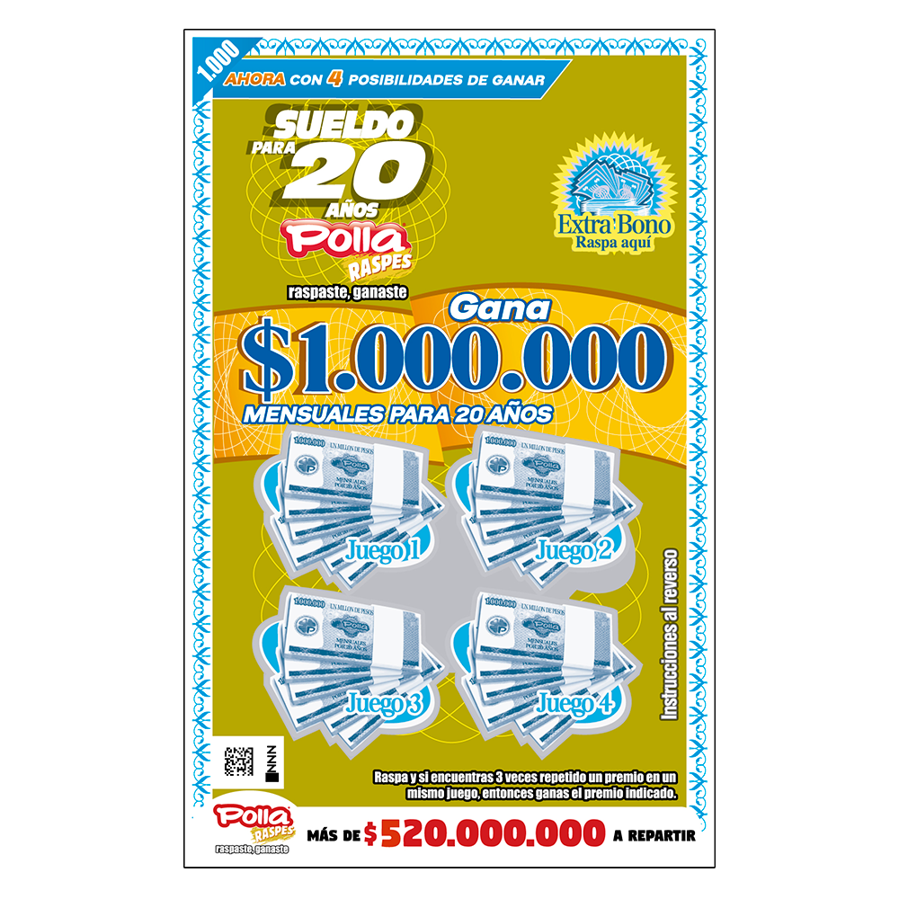 Raspe Sueldo $1.000.000 para 20 años de Polla raspes